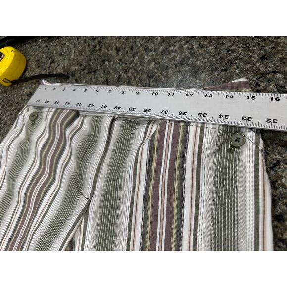 Loft Pants Womens 8 Green Brown White Striped Coastal Cotton Blend Casual Beachy - Picture 3 of 7